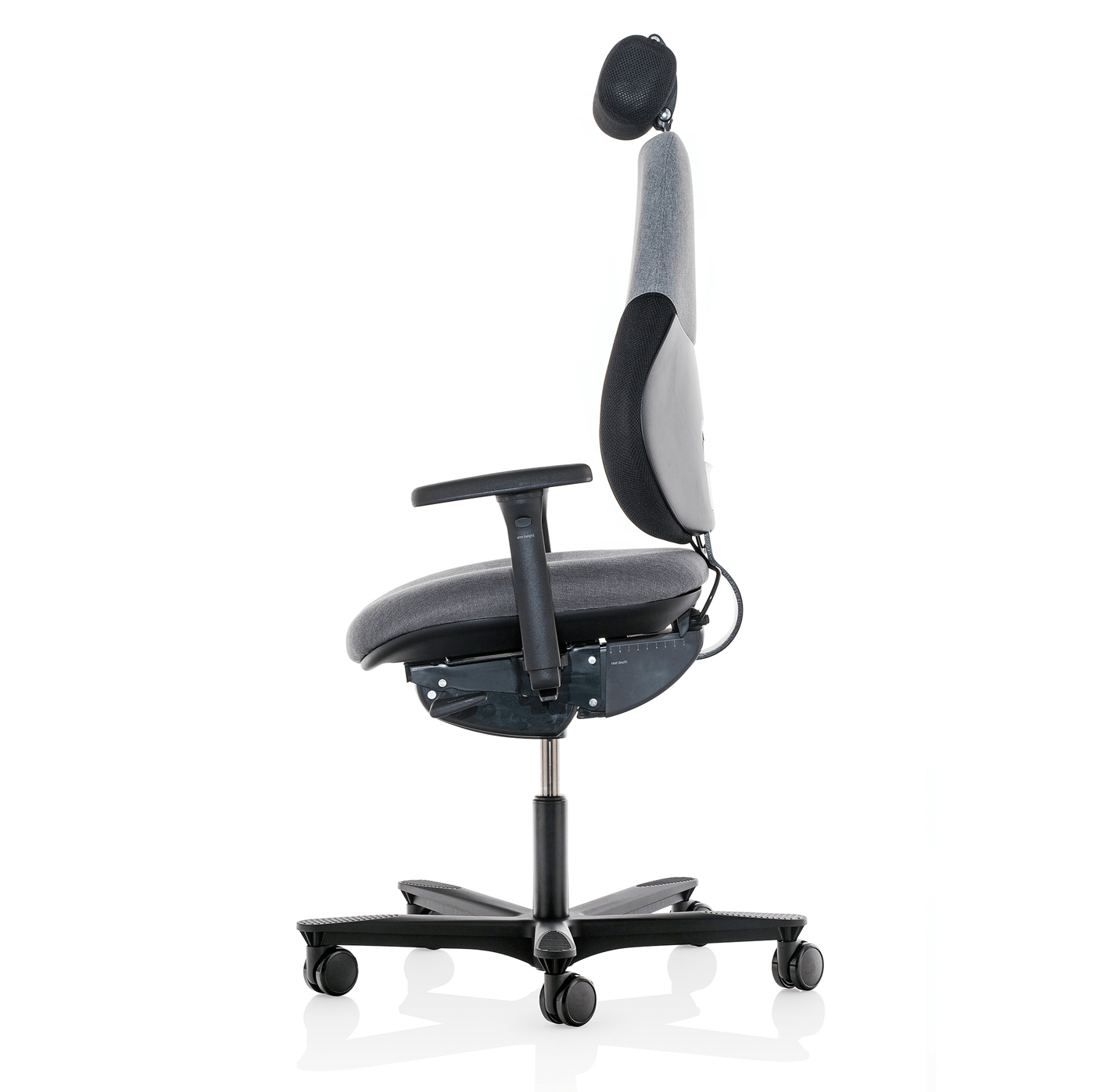 complete side view of orangebox flo office chair in grey