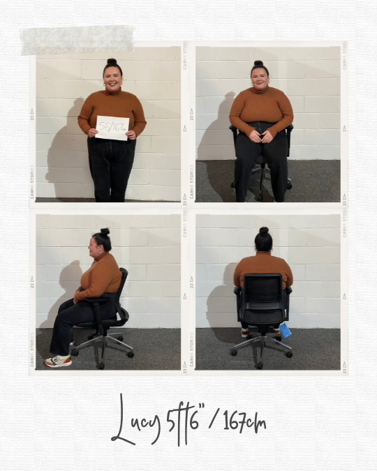 Lucy showing what it is like to sit on a Tonique ergonomic office chair