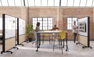 An office with ergonomic counter height chairs