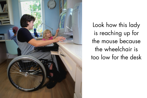 Wheelchair user working at a too low desk